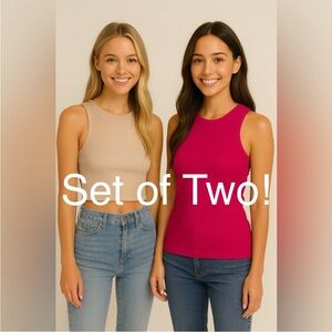 THAKOON Crewneck Ribbed Tank Crop Top Lot of 2 Dusty Hot Pink Pullover Small NEW